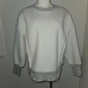 NEW Te Verde White Sherpa Pullover Sweatshirt Exposed Seams Size Small